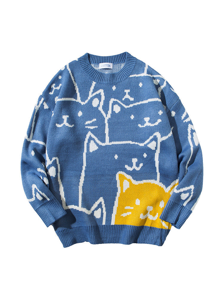 Cute Cat Pattern Loose Fit Cozy Sweater elevenforest