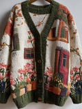 Bohemian Style Garden Pattern Design Women's Knitted Sweater Coat elevenforest