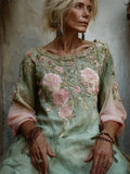 Vintage Forest Pink Roses Gradient Linen Maxi Dress elevenforest