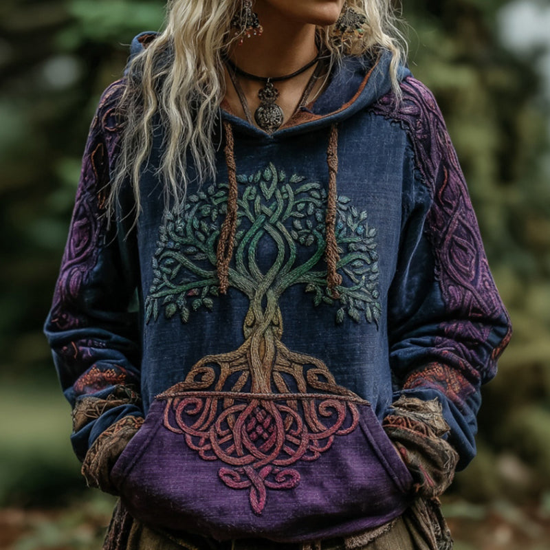 Women's Viking Tree Of Life Celtic Knot Art Gradient Comfort Hoodie elevenforest