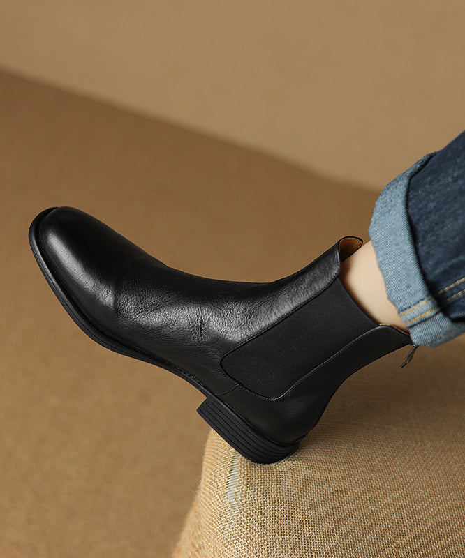 New Chunky Boots Black Cowhide Leather Ap1023