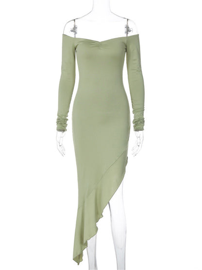 Tossy Ruffled Off-shoulder Patchwork Long Dress for Slim Backless Party Dress Slim Female Maxi Dress