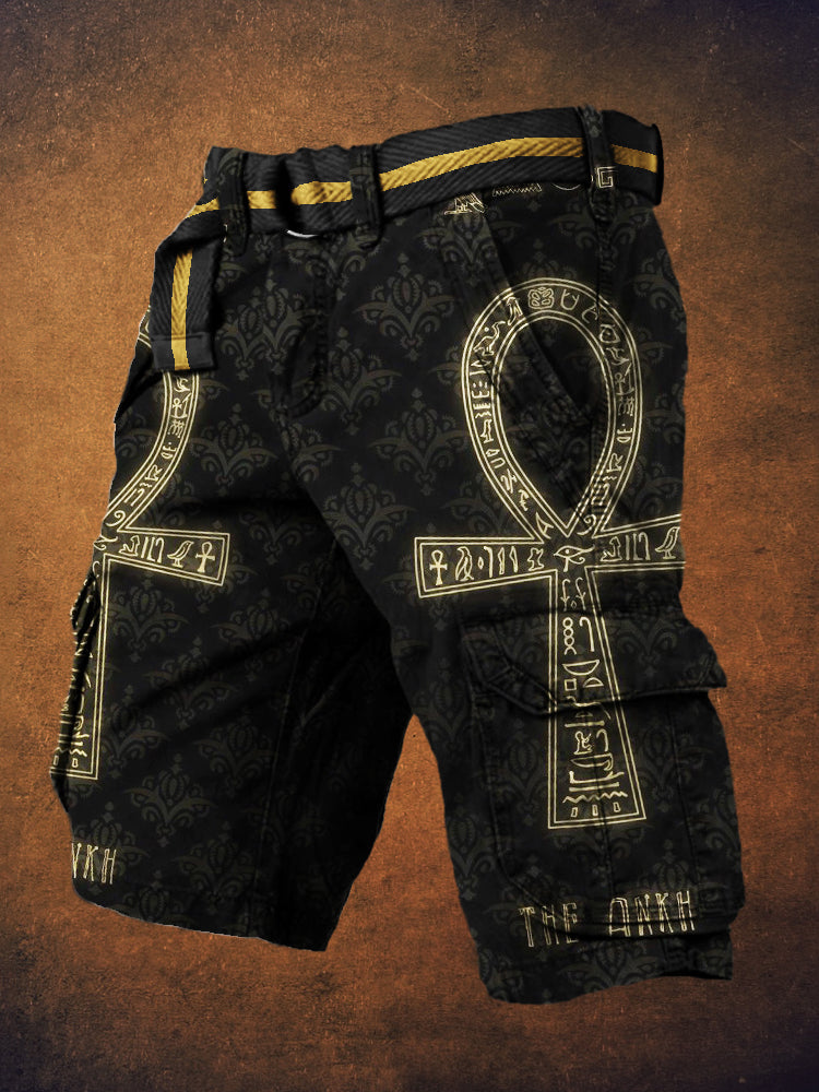 Vintage Egyptian Ankh Totem Print Men's Casual Shorts elevenforest