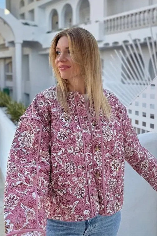 Print Crew Neck Padded Coat