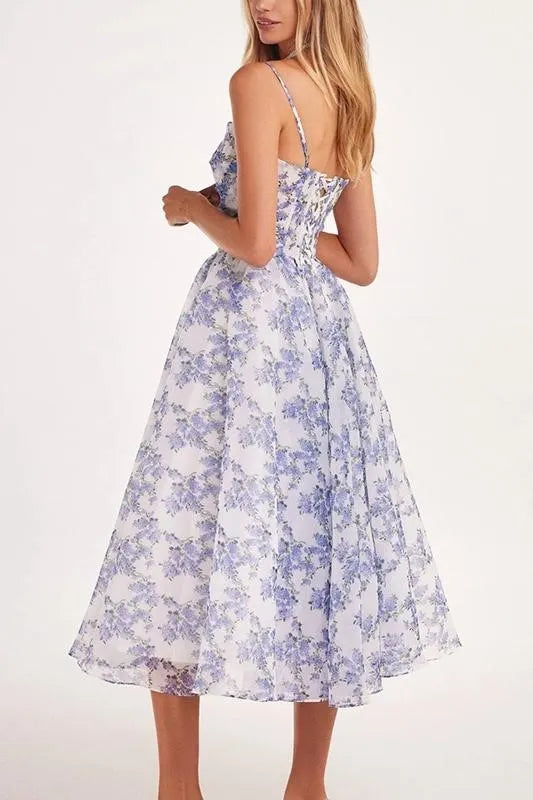 Backless Lace Up Slip Midi Dress