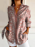 Women's Vintage Ethnic Floral Art Print Casual Cotton Shirt