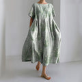 Comstylish Women's Japanese Flower Art Short Sleeve Midi Dress