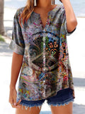 Women's Vintage Hippie Pattern Art Print Cotton Linen Casual Shirt