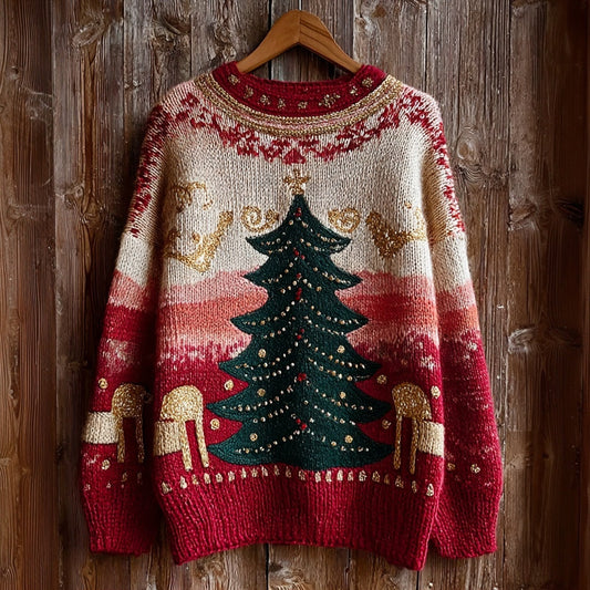 Vintage Christmas Tree Pattern Knit Comfy Sweater artswardrobe