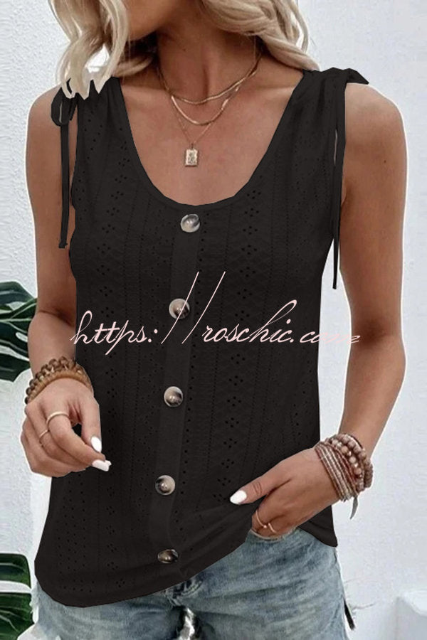 All About Spring Button Up Hollow Out Tank Top