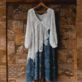 Japanese Sashiko Contrast Floral Lace Flowy Maxi Dress elevenforest