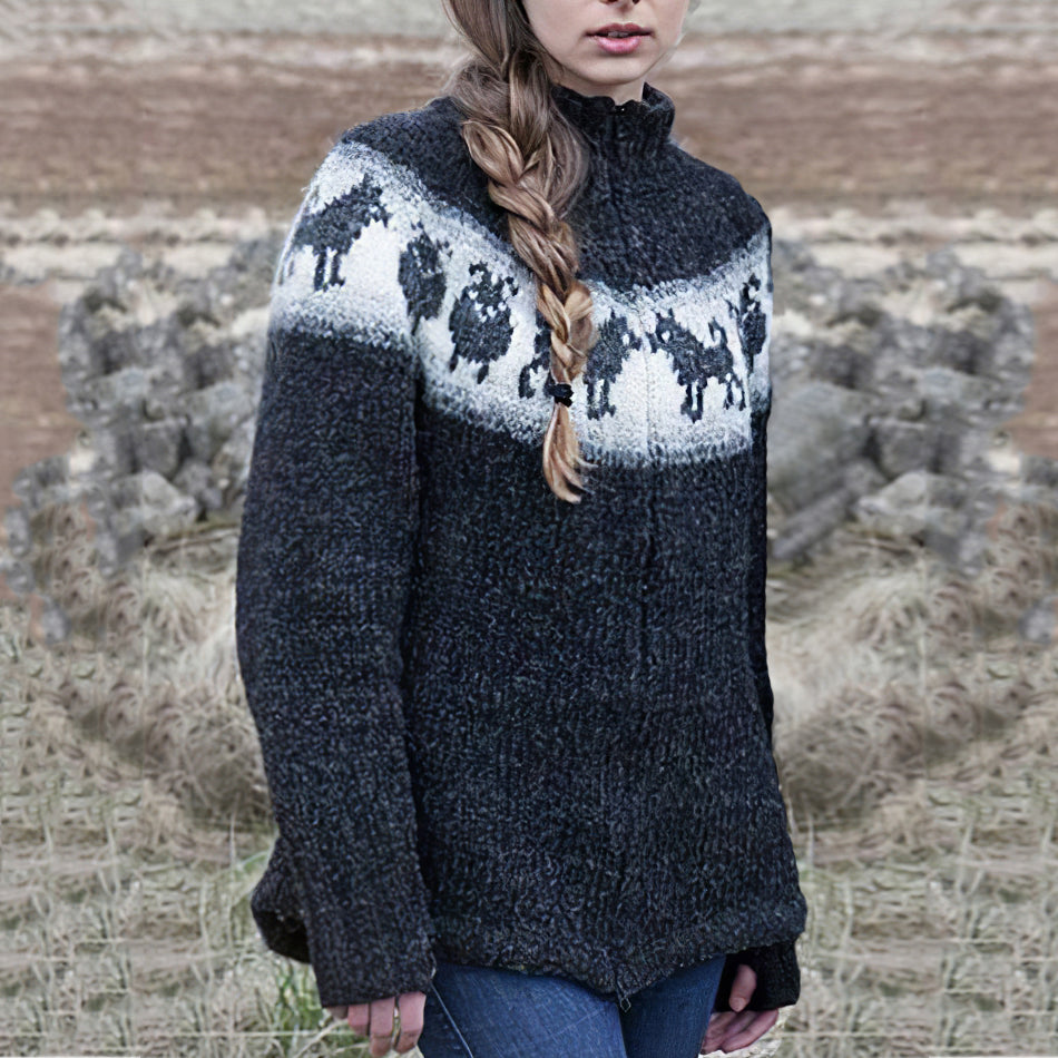 Vintage Patchwork Printed Long-Sleeved Zipper Sweater elevenforest