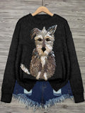 Comstylish Lovely Dog Embroidered Cozy Knit Sweater