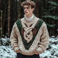 Men's Celtic Knot Contrast Jacquard Crew Neck Sweater elevenforest