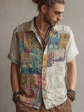 Men's Vintage Floral Lace Embroidered Patchwork Linen Shirt elevenforest