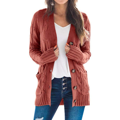 Autumn Winter Clothing Cardigan Coat Color Twist Button Cardigan Sweater