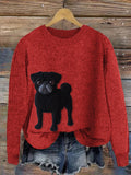 Comstylish Lively Pug Dog Felt Art Cozy Knit Sweater