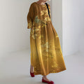 Comstylish Vintage Japanese Art Gradient Pattern Flowy Linen Maxi Dress