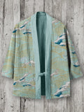 Sea Waves Japanese Pattern Linen Blend Kimono Cardigan elevenforest