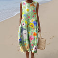Women's Dog Print Crew Neck Tank Midi Dress elevenforest
