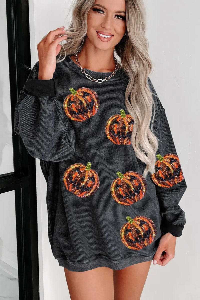 Sequined Jack O Lantern Corded Sweatshirt