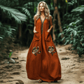 Bohemian Floral Embroidery Sleeveless  Cozy Linen Maxi Dress elevenforest