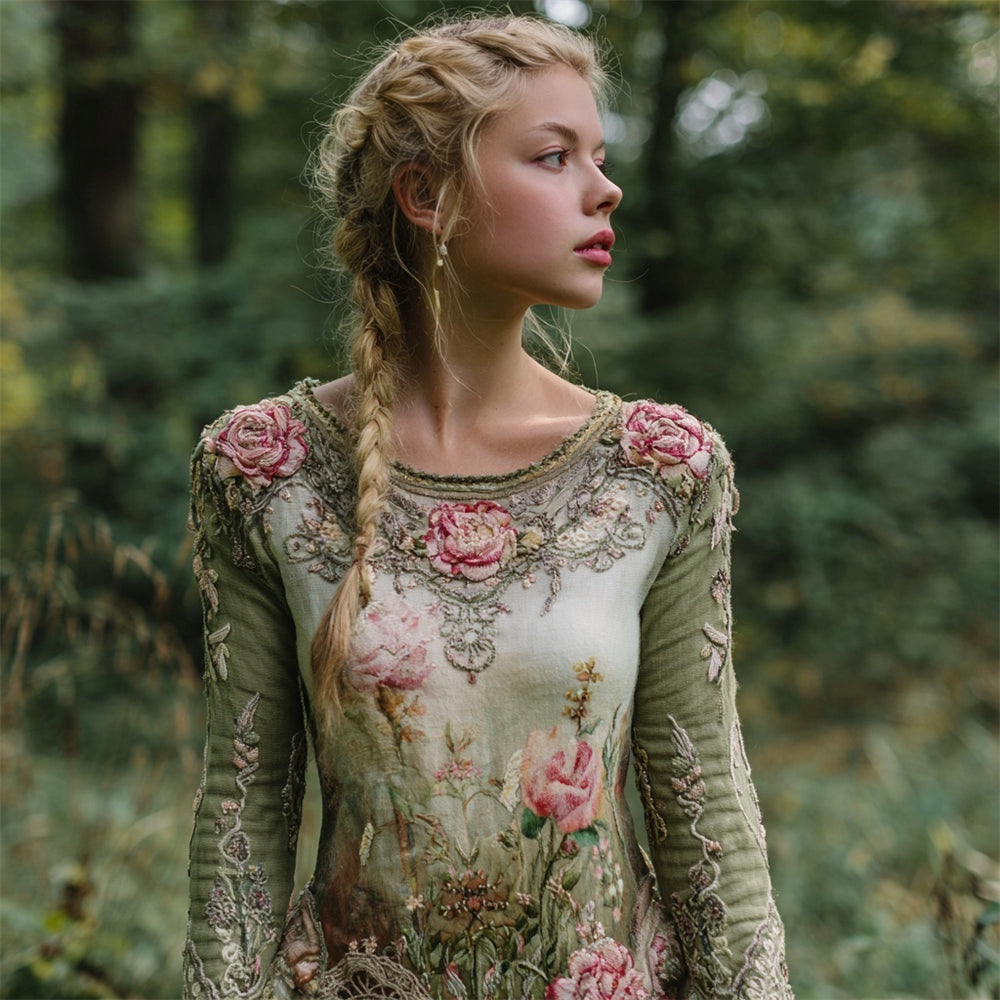 Vintage Floral Pattern Celtic Mythology Women's Long Sleeve Shirt elevenforest