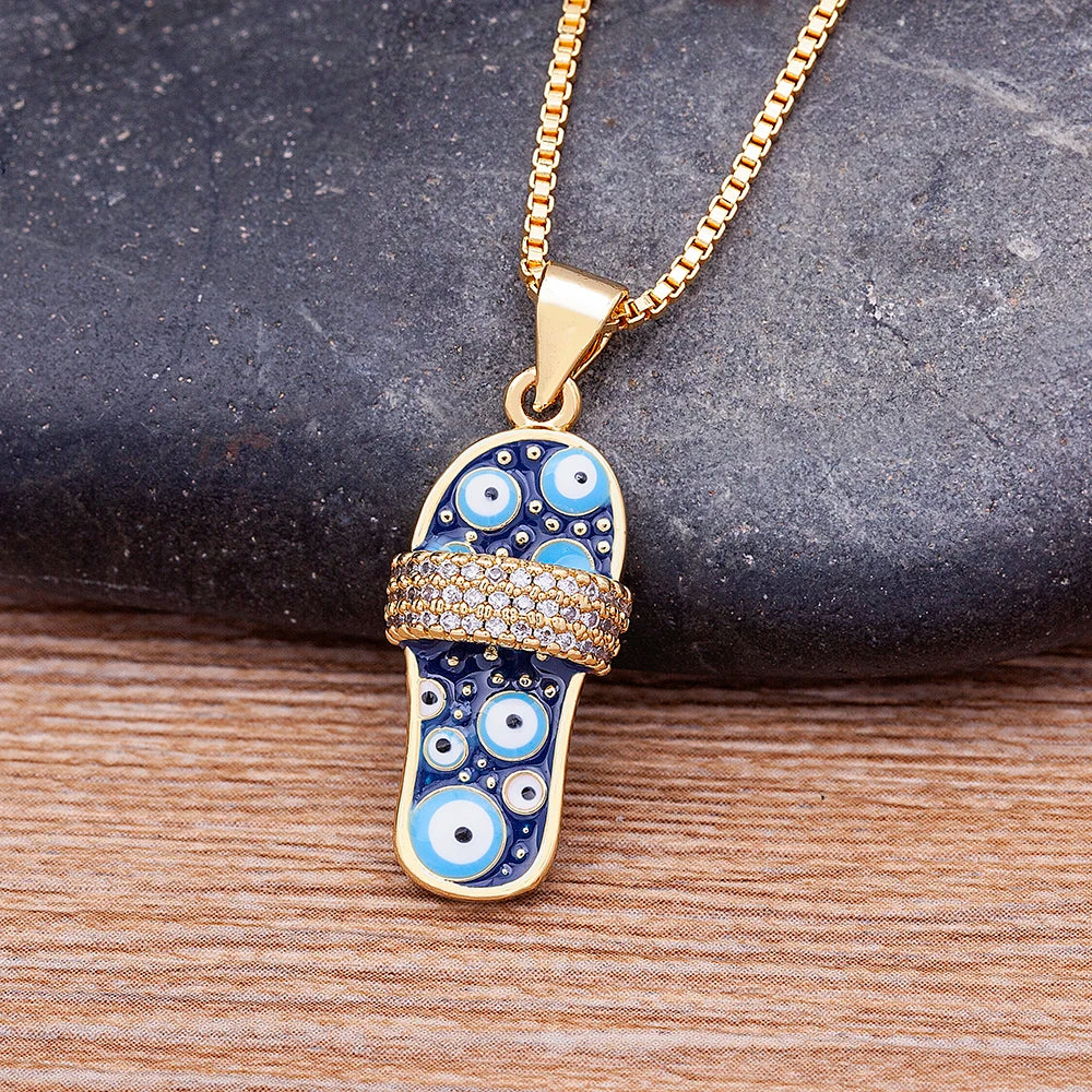 Azure Evil Eye Slipper Necklace
