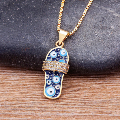 Azure Evil Eye Slipper Necklace