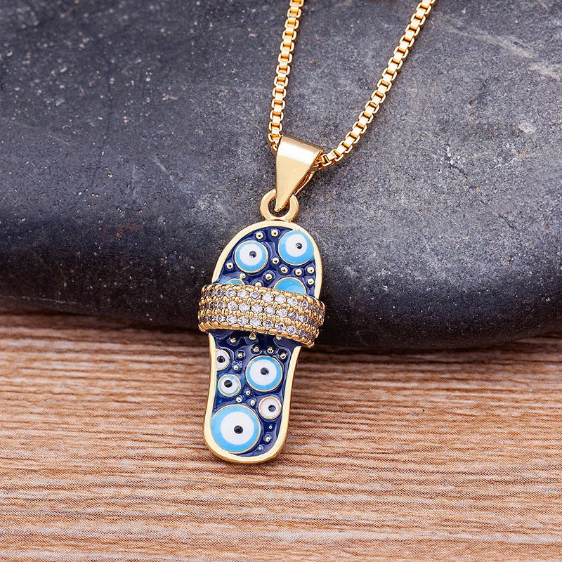 Azure Evil Eye Slipper Necklace