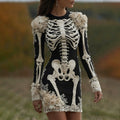 Women's Halloween Skeleton Bones With Rose Art Cozy Knit Mini Sweater Dress elevenforest