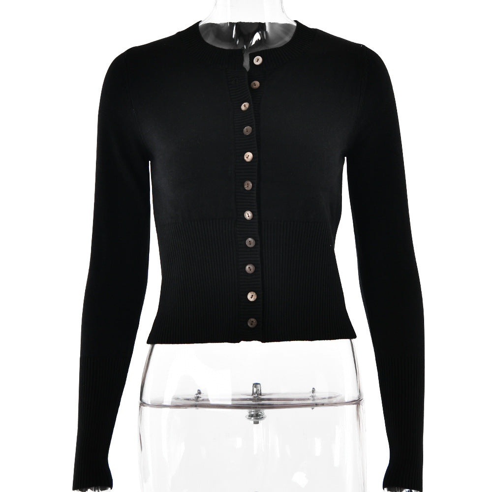 Winter Knitwear Trend Long Sleeve Slim Fit Round Neck Base Cardigan Top