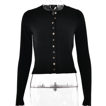Winter Knitwear Trend Long Sleeve Slim Fit Round Neck Base Cardigan Top