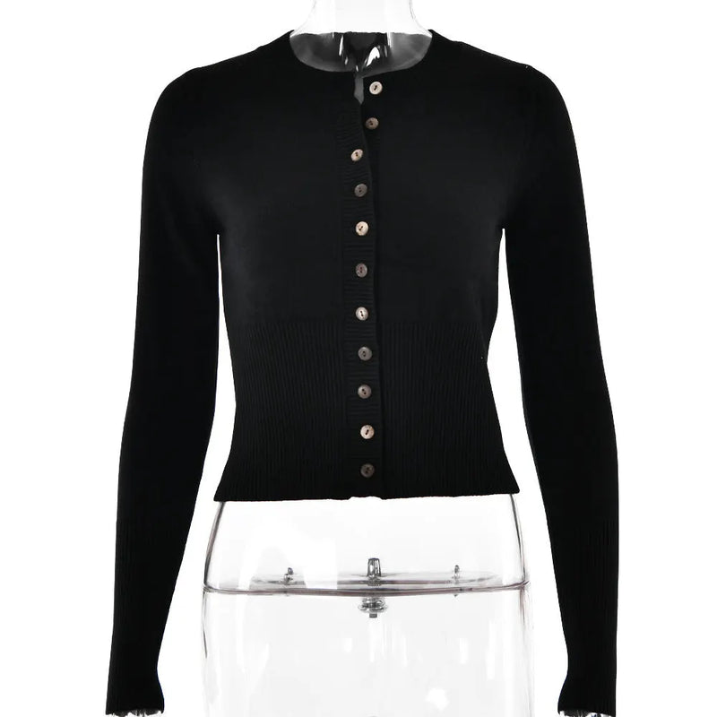 Winter Knitwear Trend Long Sleeve Slim Fit Round Neck Base Cardigan Top