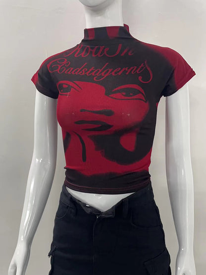 Aesthetic Short Sleeve T-shirt Summer Y2k Clothes Gothic Girl Crop Tops Print Baby Tee