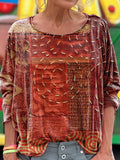 Women's Vintage Ethnic Patchwork Art Print Casual Long Sleeve Top