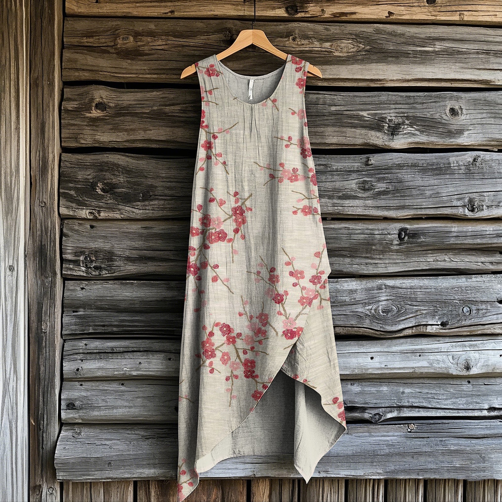 Women's Vintage Floral Art Irregular Midi Dress elevenforest