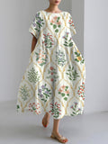 Bohemian Floral Pattern Linen Blend Dress elevenforest