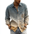 Men's Vintage Boho Floral Embroidered Gradient Linen Shirt elevenforest