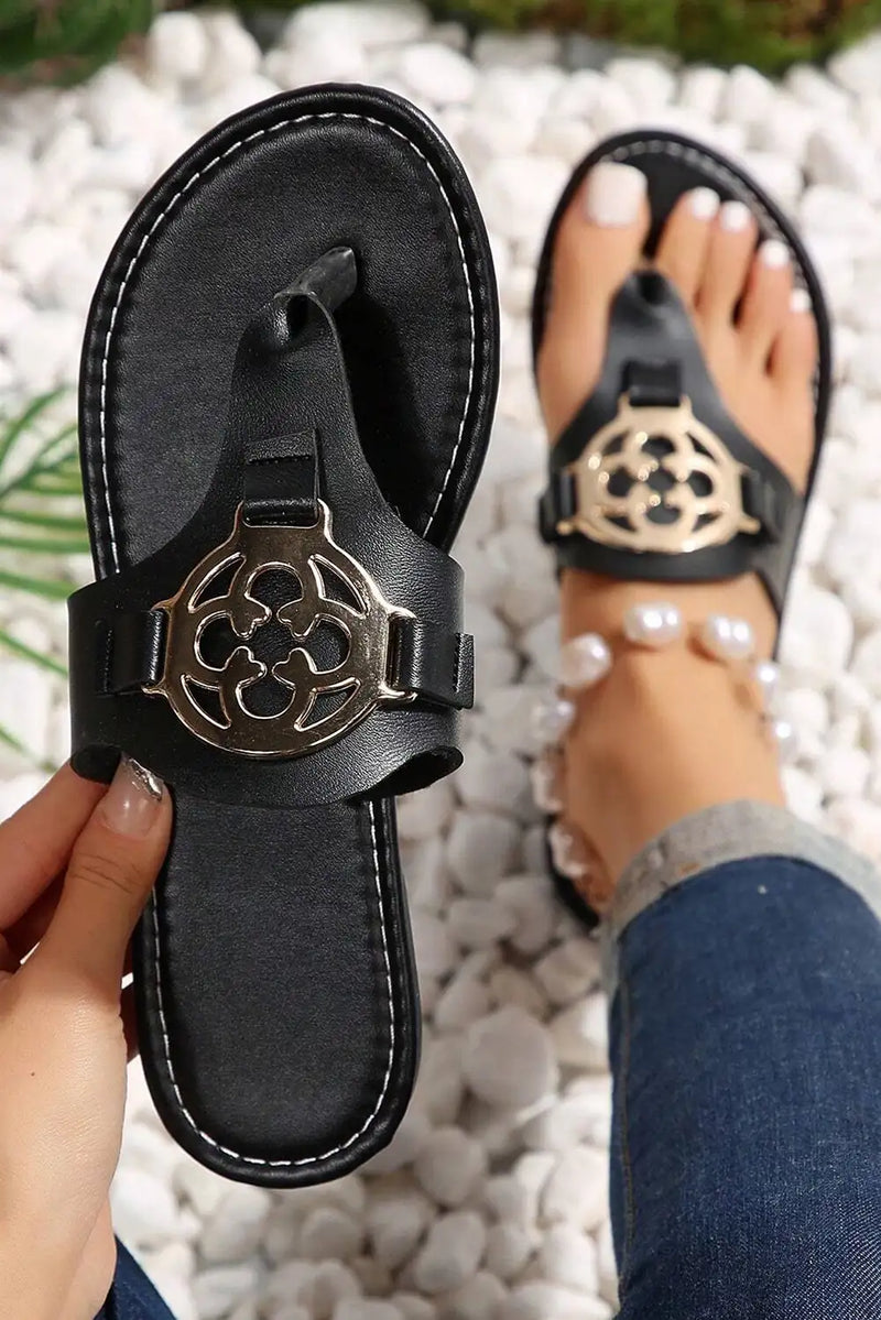 Black Metal Decor Slippers