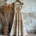 Lammas Vintage Wheat Embroidered Linen Maxi Dress elevenforest