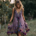 Women's Vintage Floral Embroidery Art Sleeveless Dress elevenforest