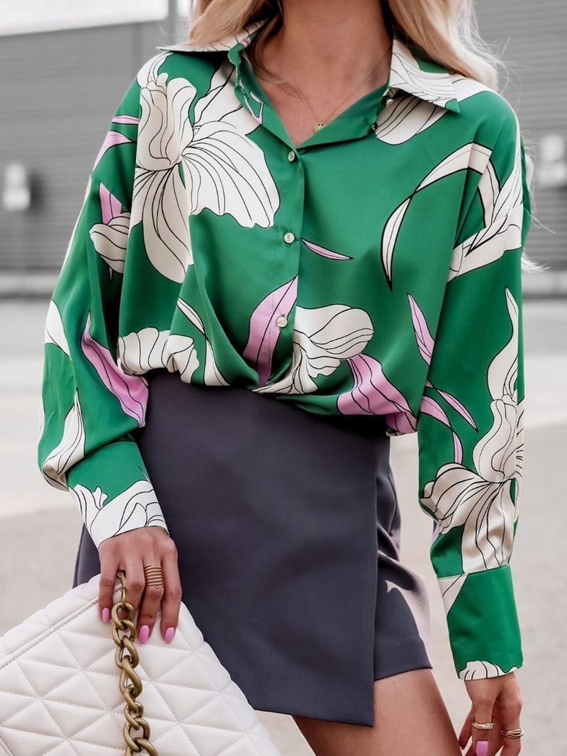 ’s Spring Summer Printed Professional Long Sleeve Shirt – Print Blouse