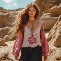 Boho Floral Embroidery Print Cotton And Linen Blend Loose Blouse elevenforest
