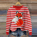 Stylish Striped Fox Jewelry Art Cozy Knitted Sweater artswardrobe
