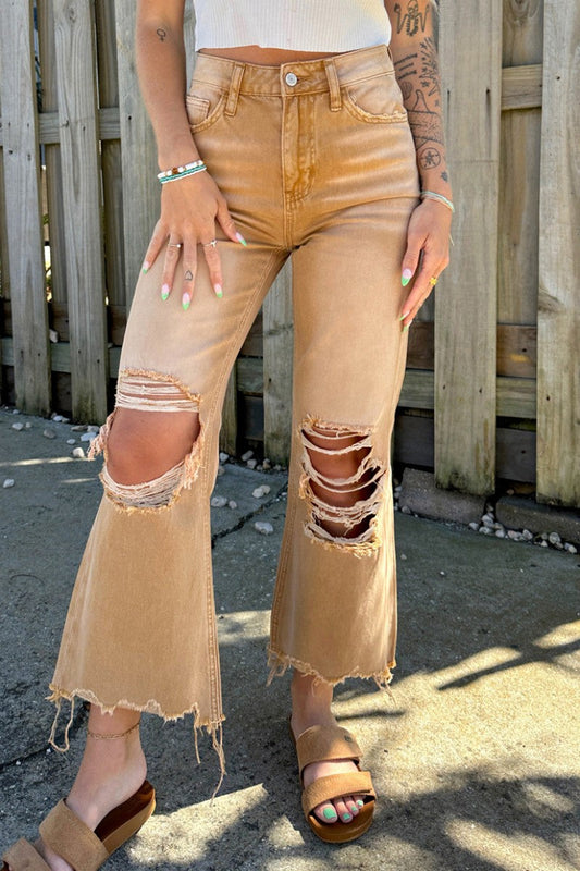 Ripped Patchwork High Waist Regular Denim Jeans