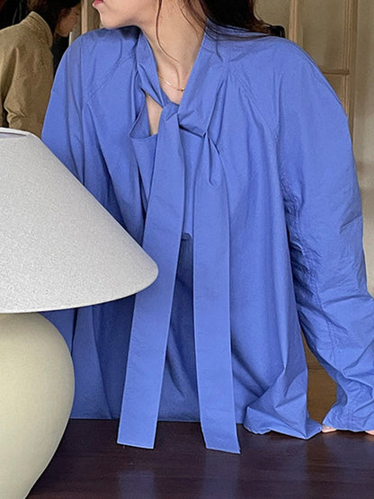 Long Sleeves Loose Color Split-joint Streamer High Neck Blouses