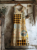 Vintage Floral Patchwork Art Women's Ruffle Tank Dress elevenforest