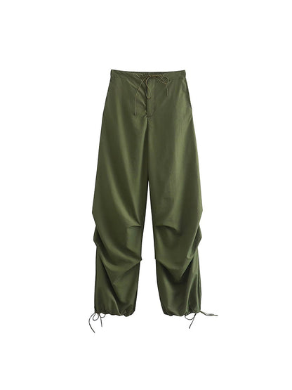 Parachute Cargo Pants Jogging Trousers High Elastic Waist Female Lady Boot Cut