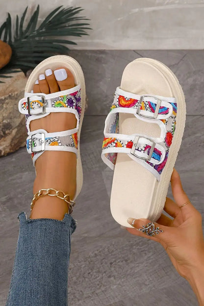 White Crochet Thick Sole Slippers